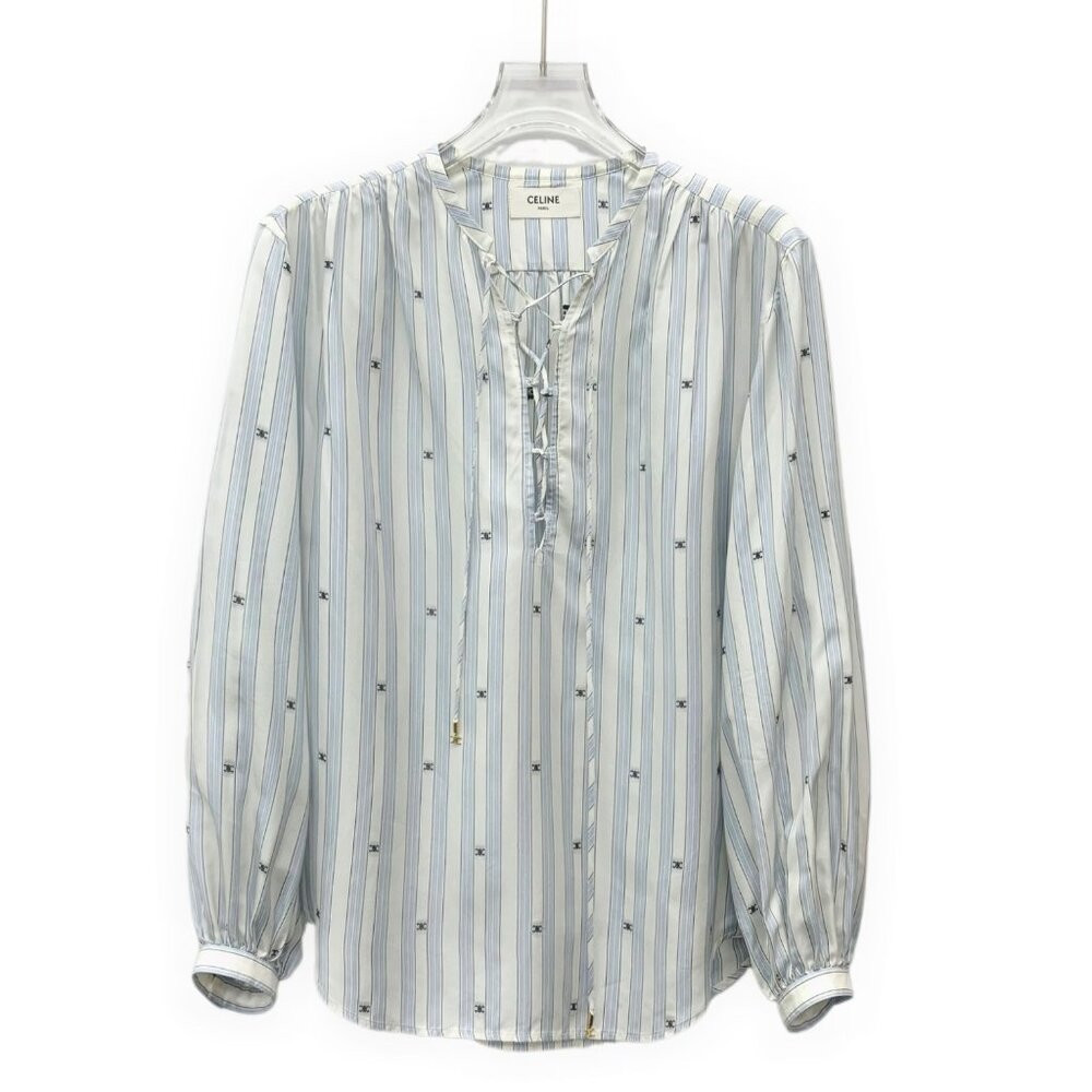 Celine light blue striped mulberry silk shirt